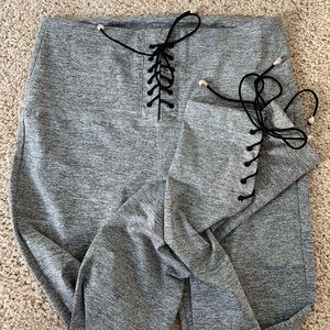ELECTRIC YOGA - Gray Heather Lace Up Leggings
